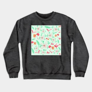 Abstract Flowers & Leaves Pattern In Green Background Crewneck Sweatshirt